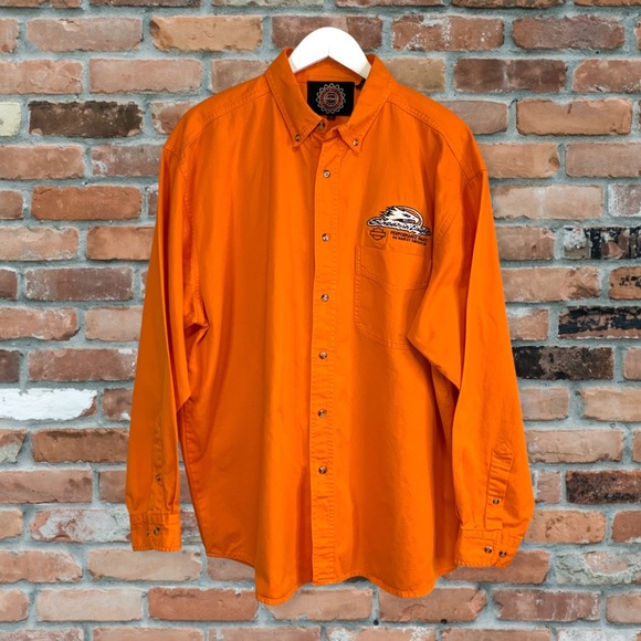 Harley-Davidson Orange NHRA Twill Men’s Button Down Shirt - Picture 1 of 10